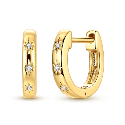 925 Sterling Silver CZ Zircon Gold-Plated Hoop Earrings – Sparkling Minimalist Jewelry