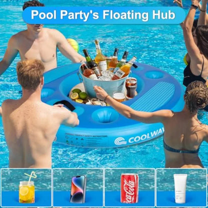 4FT Heavy-Duty Inflatable Floating Pool Bar with 4 Drink Holders and Mesh Bottom