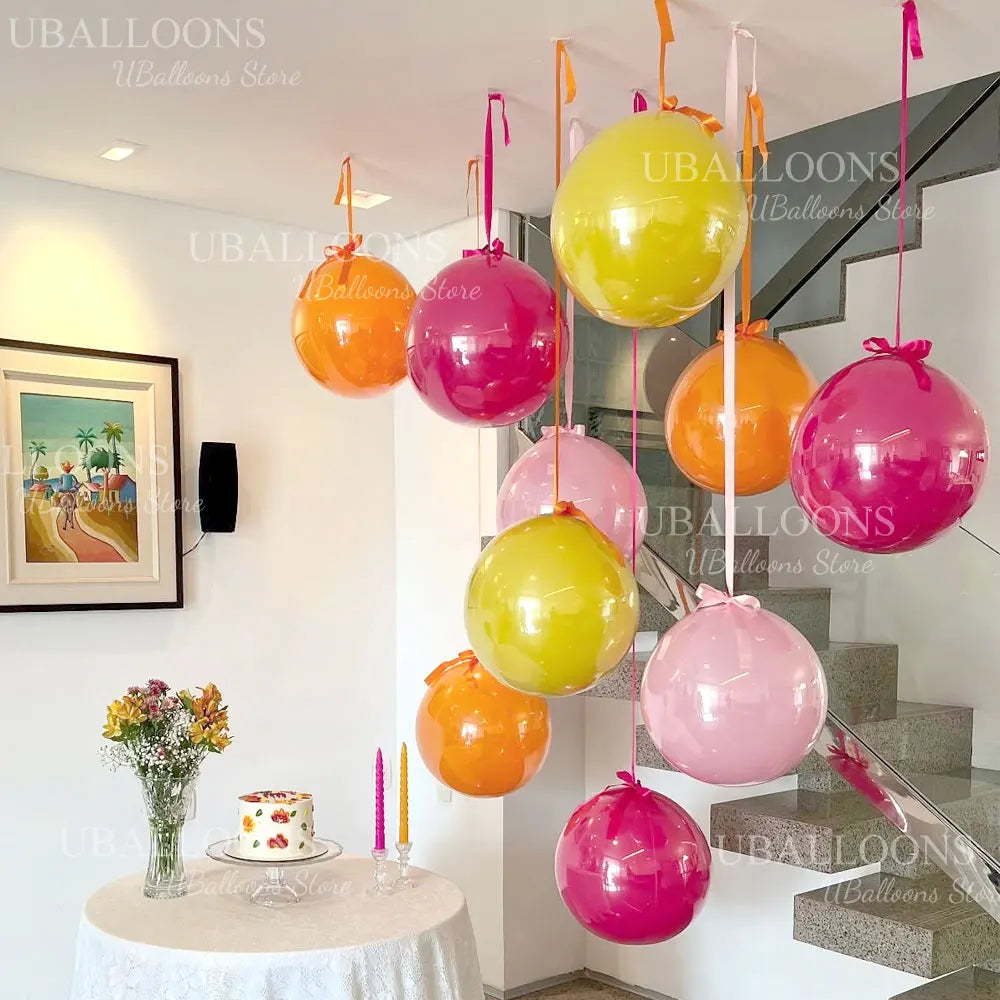 10-Pack 18" Orange & Hot Pink Party Balloons with Satin Ribbons