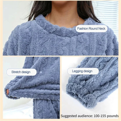 Soft Coral Velvet Jacquard Warm Pajama Set for Women