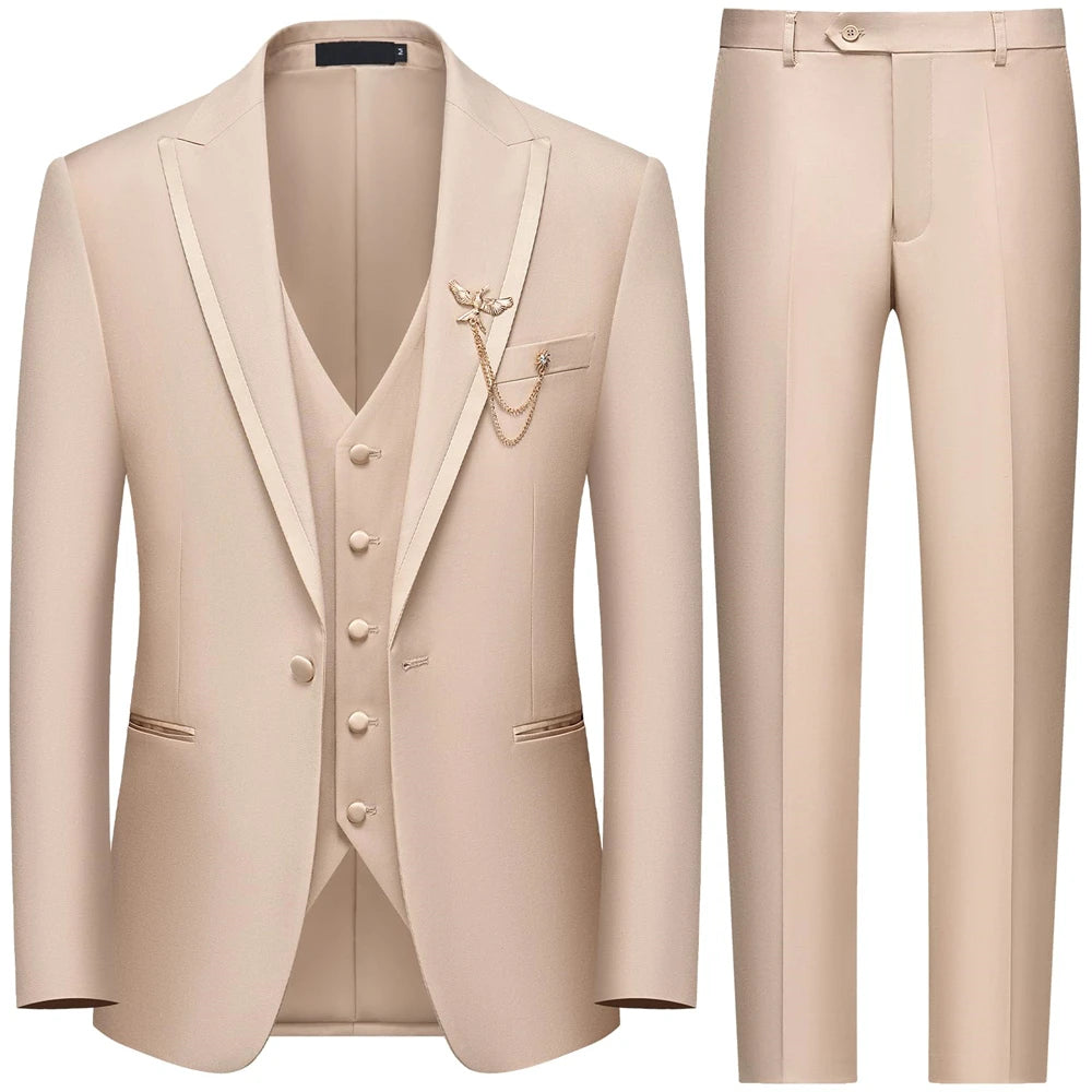 Men's Tailored Slim Fit Single-Breasted Formal Suit Set