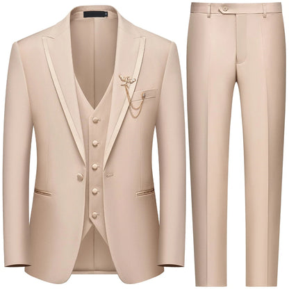 Men's Tailored Slim Fit Single-Breasted Formal Suit Set
