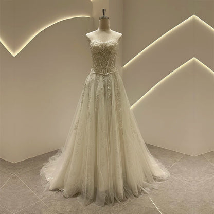 Romantic Strapless See-Through Wedding Dress