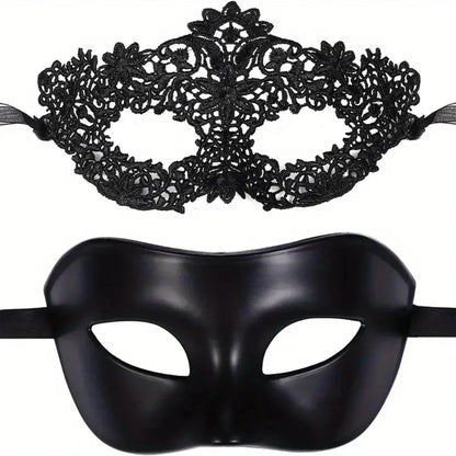 Elegant 2-Piece Black Lace Masquerade Mask Set