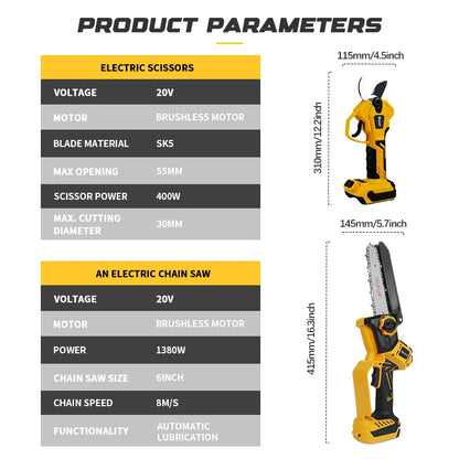 Brushless 1380W Electric Chainsaw with Telescoping Pole Pruner