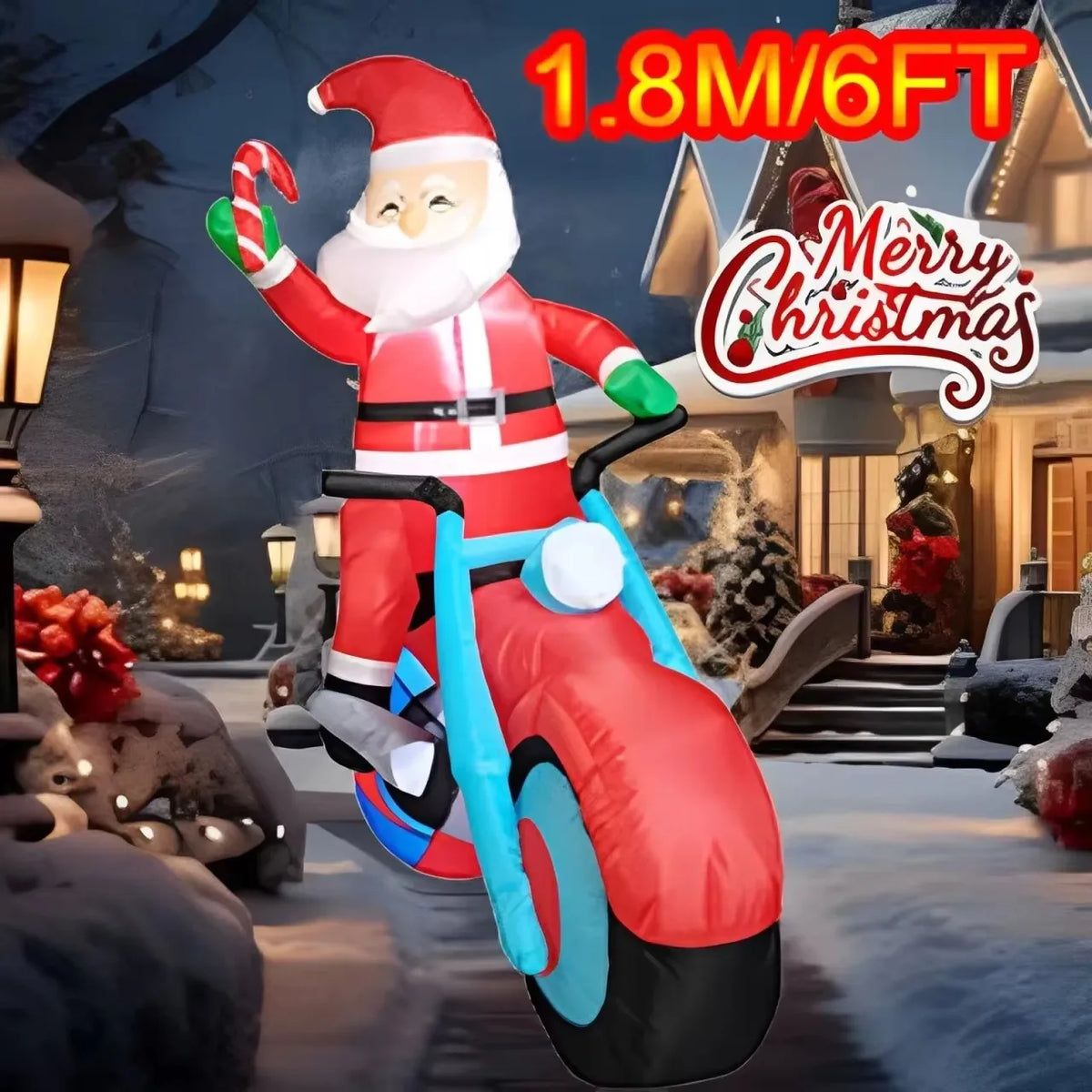1.8M / 6FT Christmas Inflatable Santa on Motorcycle with LED Lights