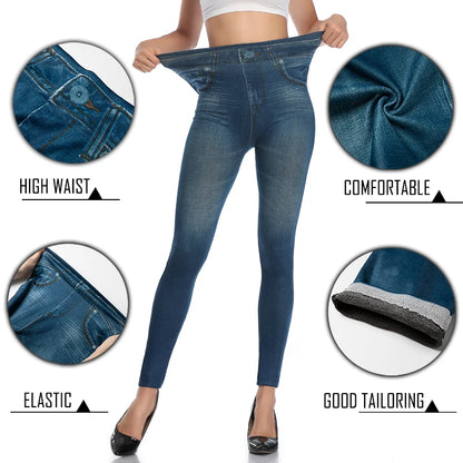 Women's High-Waist Denim Print Stretchy Jeggings