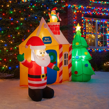 7.5FT Inflatable Santa Claus House with Christmas Tree