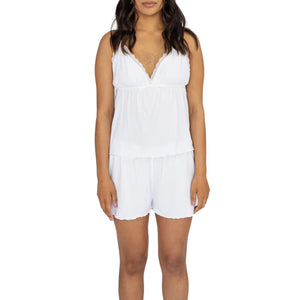 Casual Two Piece Sleeveless V Neck Lace Trim Cami Tank Tops and Shorts Set