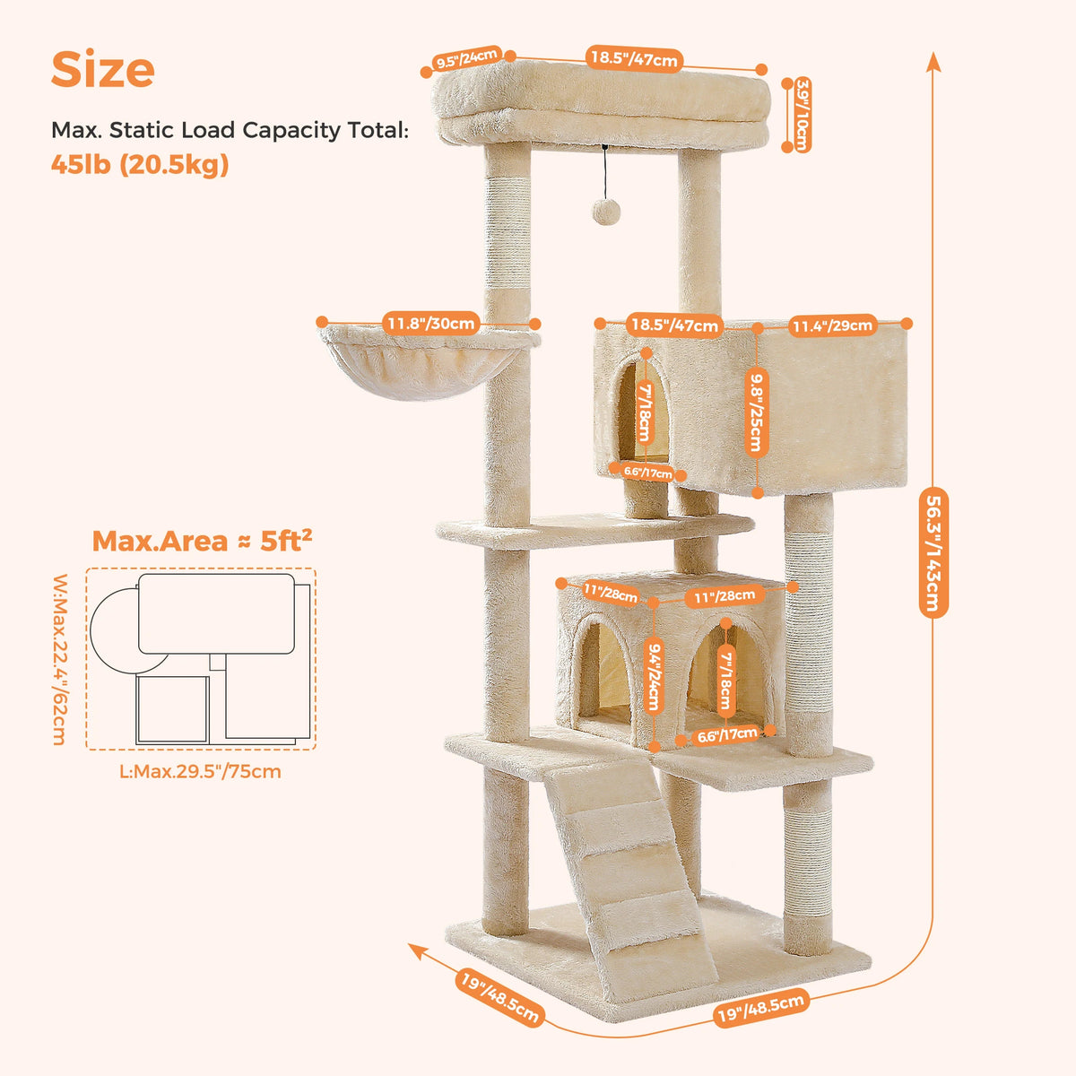 PAWZ Road Multi-Level Cat Tree Tower - 41" Indoor Cat Condo with Plush Perch & Sisal Scratching Posts