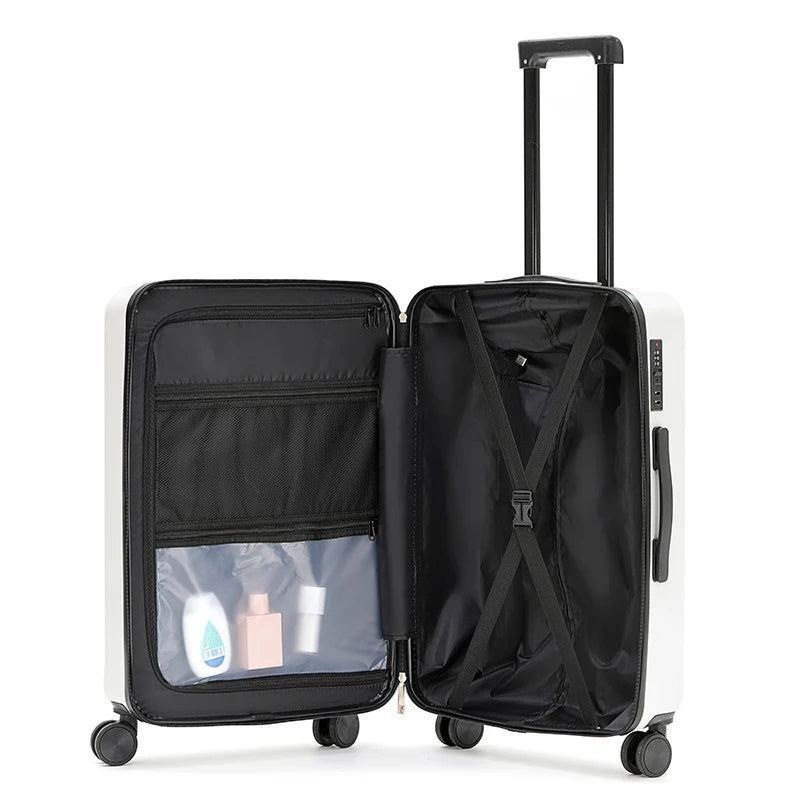 Multi-Functional Silent Wheel Suitcase with USB Charging Port Cup Holder & Practical Hook