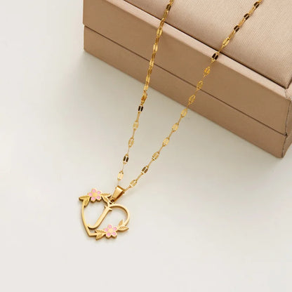 Stainless Steel Love Heart A-Z Letter Necklace