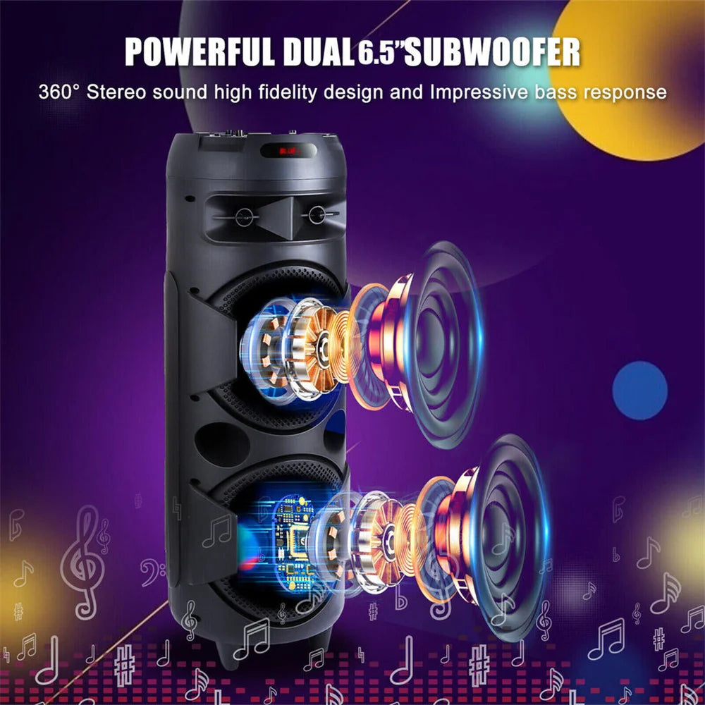 Portable Party Bluetooth Speaker with Dual 6.5" Woofers & Mic