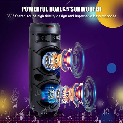 Portable Party Bluetooth Speaker with Dual 6.5" Woofers & Mic