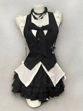 Retro Chic Bubble Sleeve Shirt + Slim Vest + Short Cake Skirt 3 Piece Set