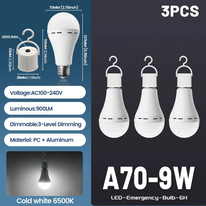 9W Rechargeable Emergency LED Light Bulb with 1500mAh Backup Battery