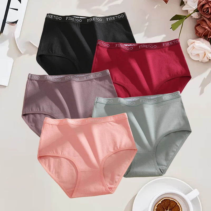 FINETOO 5Pcs Cotton High Waist Panties