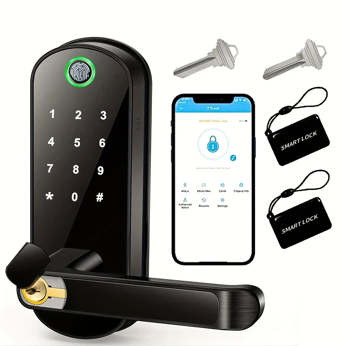 Smart Fingerprint Door Lock with WiFi App Control, NFC, and IP67 Waterproofing