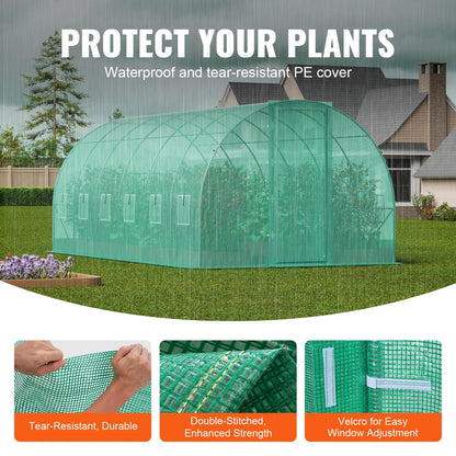 SucceBuy Walk-in Tunnel Greenhouse with Galvanized Steel Frame & Swing Door