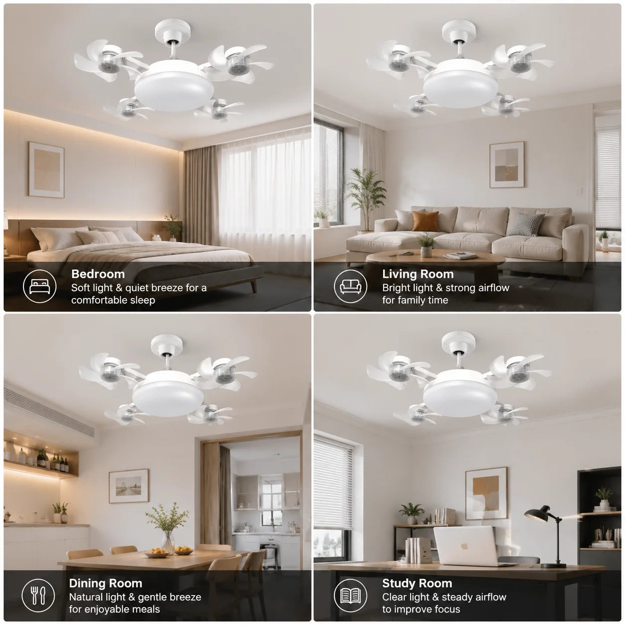 Silent Drone-Style LED Ceiling Fan Light with Remote