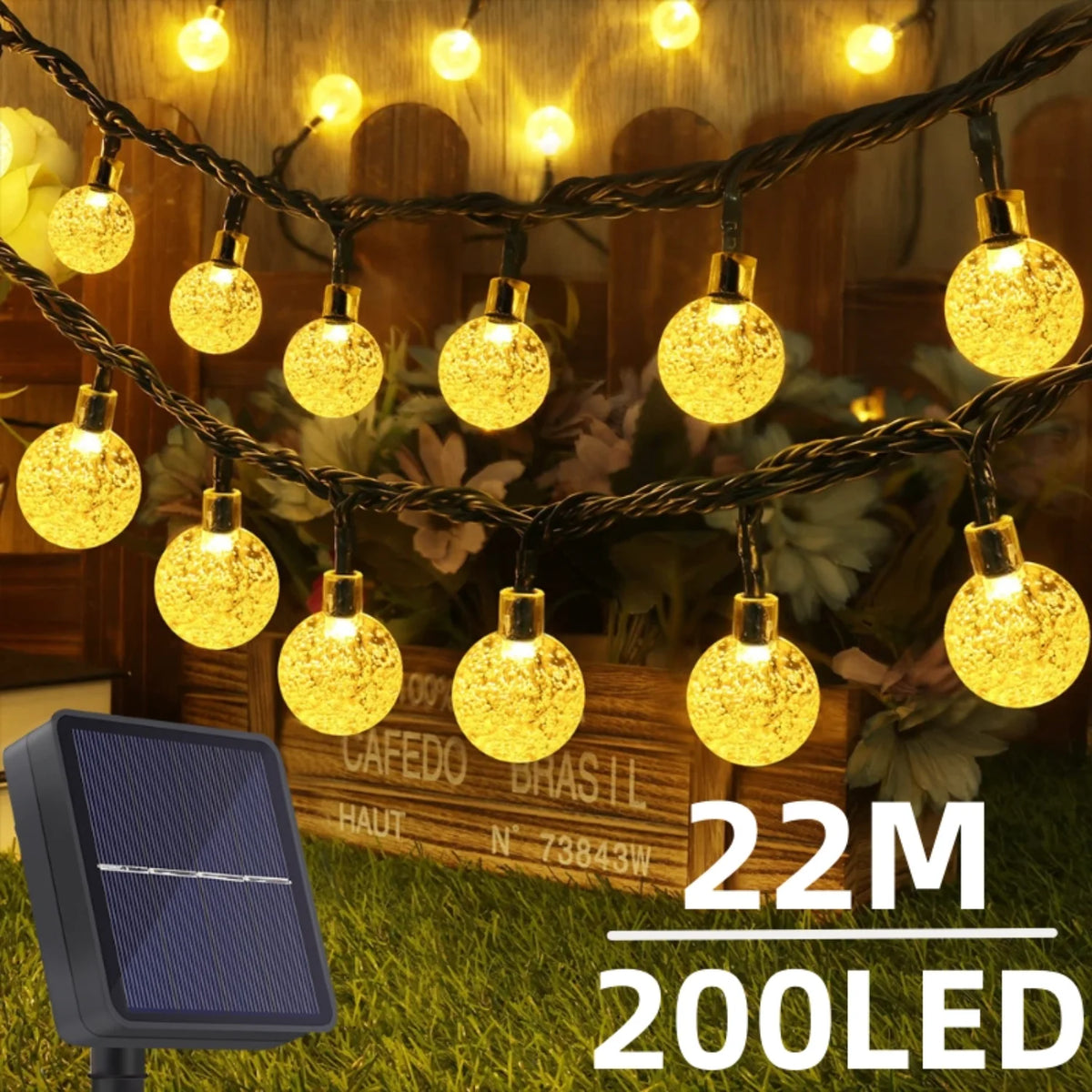 Solar Outdoor Crystal Globe String Lights with 8 Lighting Modes