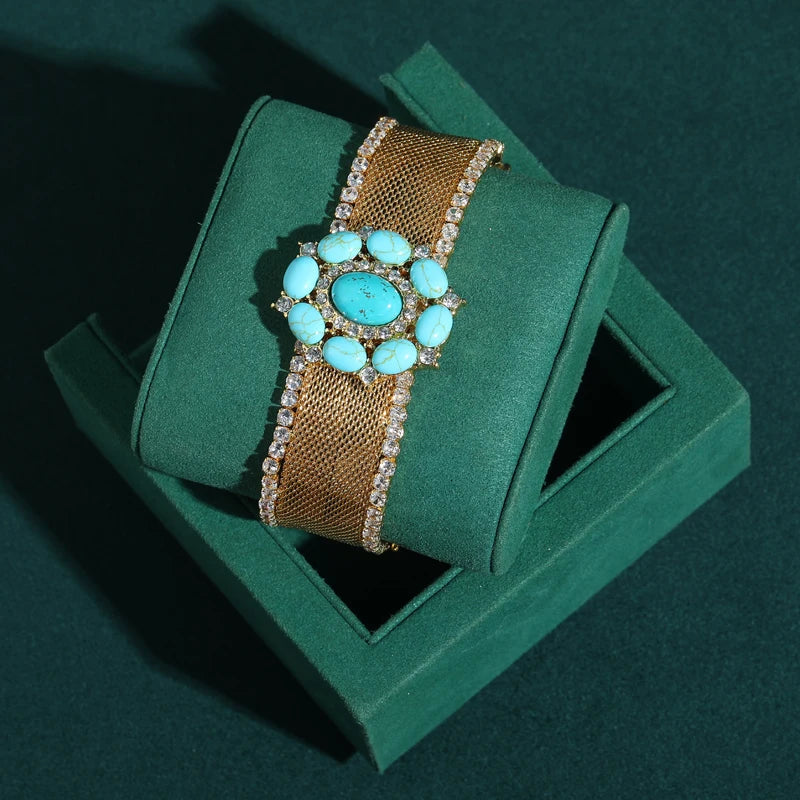 Antique Gold Plated Turquoise Natural Stone Bracelet