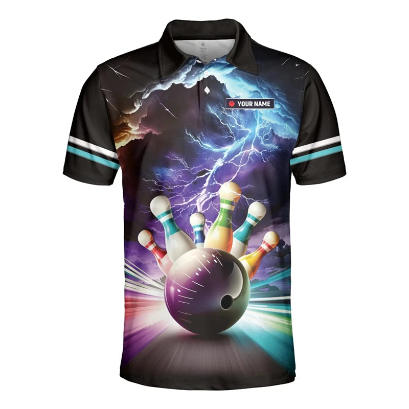 Men's Custom Name Cosmic Bowling Graphic Polo Shirt