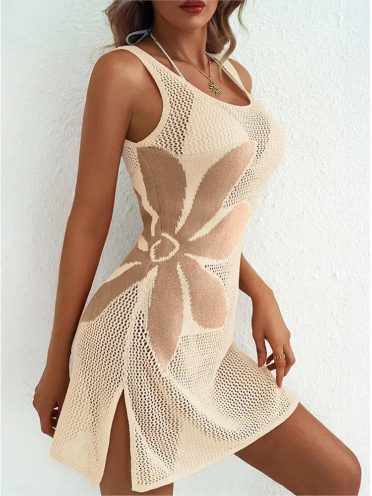 Knit O-Neck Sleeveless Bikini Cover-Ups