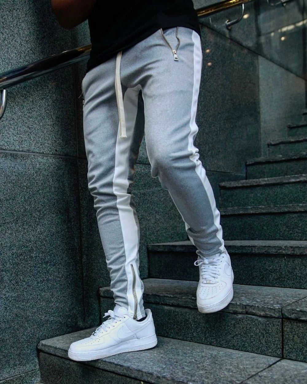 Men's Athletic Plaid Track Sweatpants - Breathable Gym Joggers with Zipper Pockets