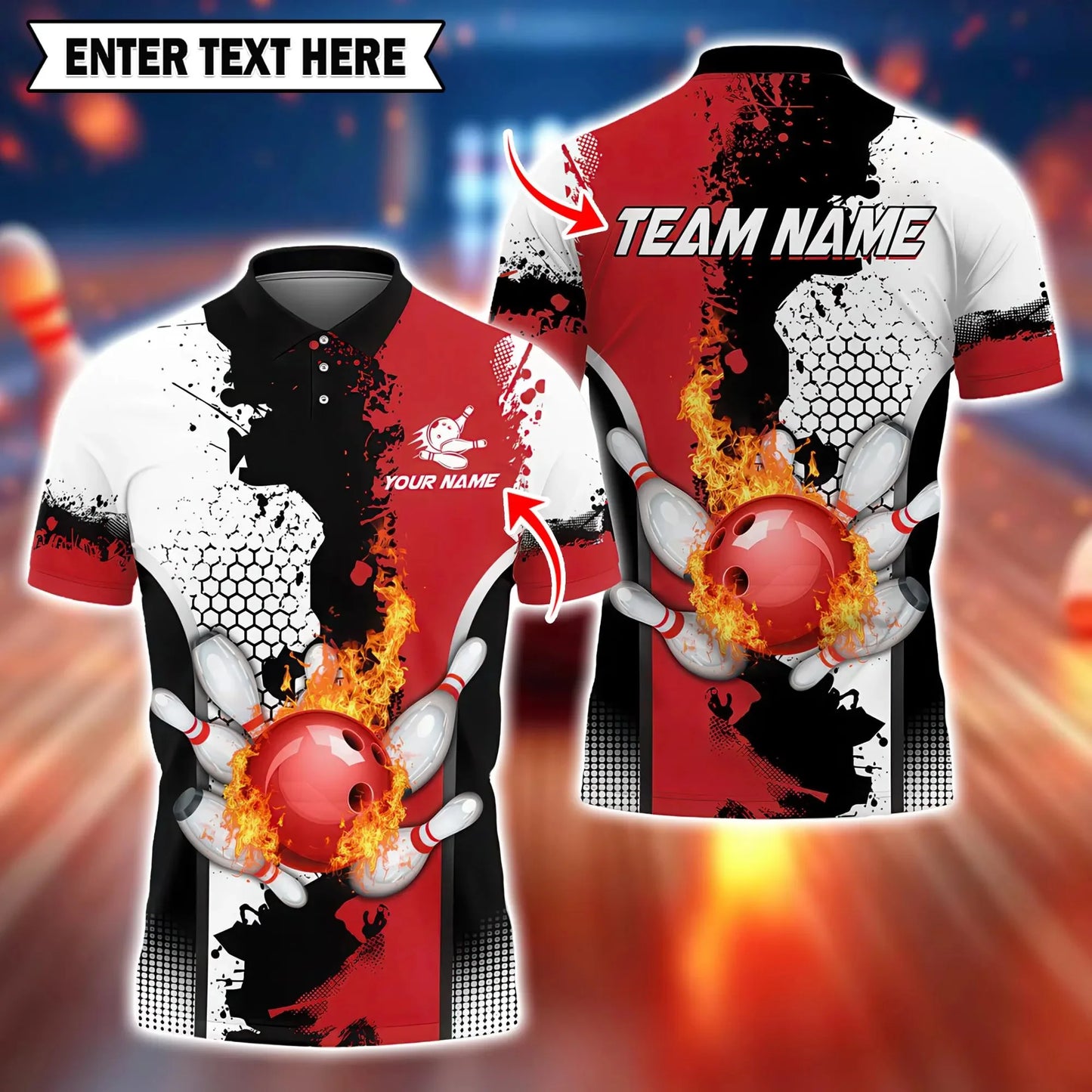 Men's Custom Name Graphic Bowling Polo Shirt