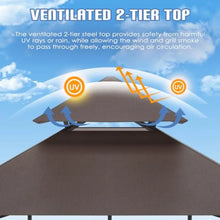 8x8x5 FT Outdoor BBQ Grill Gazebo with Double Tiered Patio Canopy Side Awning Shelves