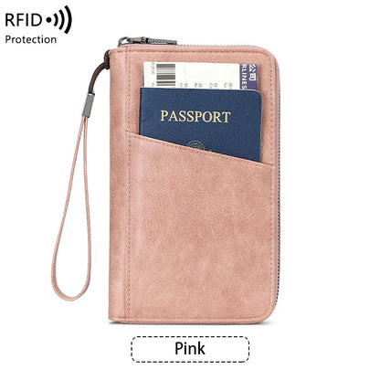 RFID Blocking Family Travel Passport Wallet – Zippered Multi-Card Organizer Wristlet