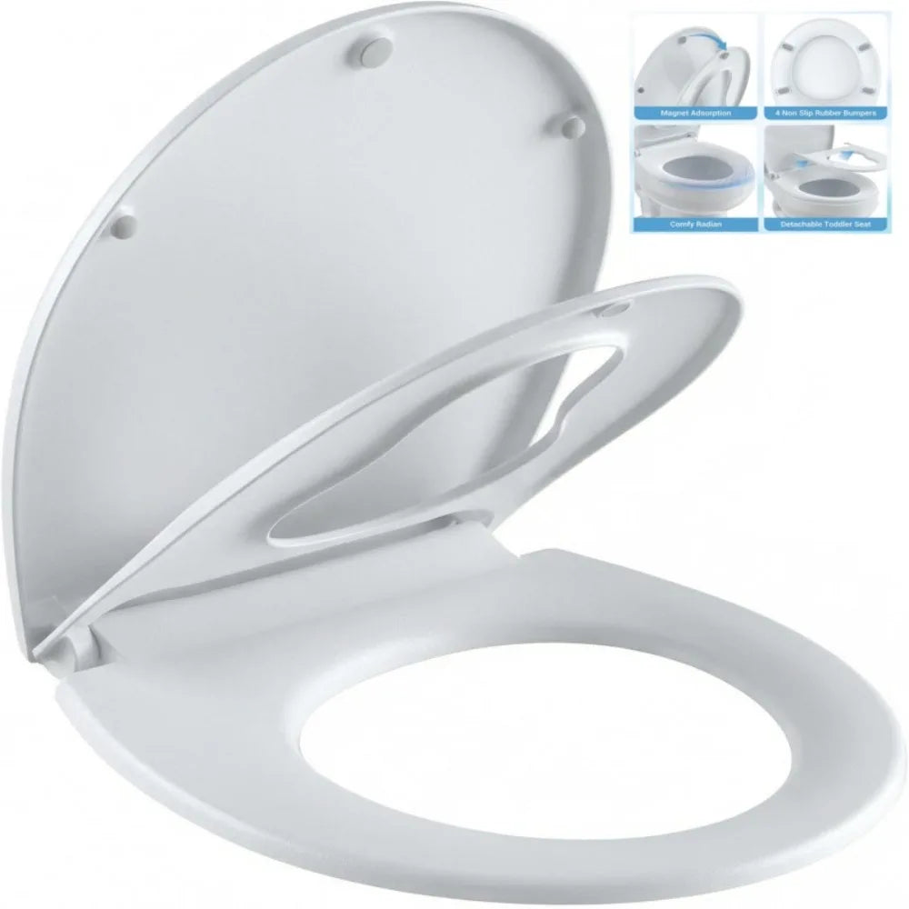 Slow Close Universal Toilet Seat with Anti-Bacterial Quiet Lid and Top Fixing