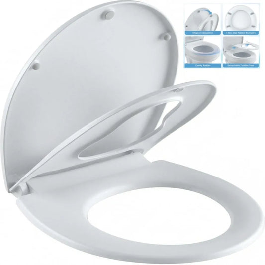 Slow Close Universal Toilet Seat with Anti-Bacterial Quiet Lid and Top Fixing