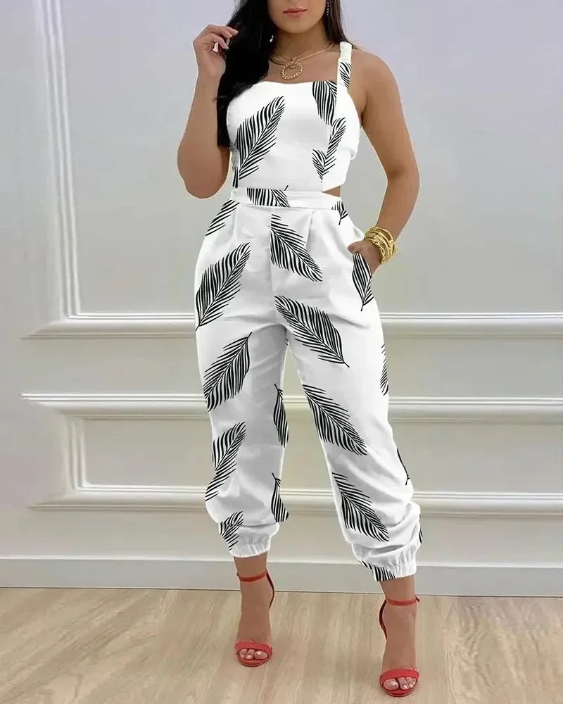 Open Back Printed Jumpsuit