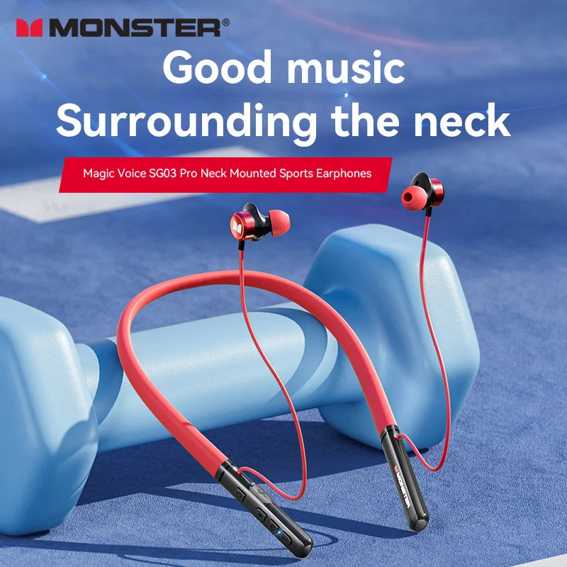 Monster Wireless Bluetooth 5.3 Neckband Headphones with Button Function