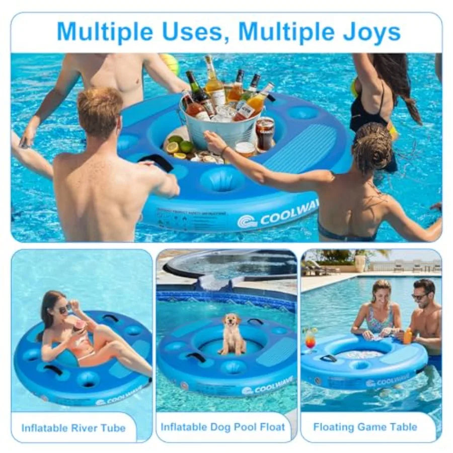 4FT Heavy-Duty Inflatable Floating Pool Bar with 4 Drink Holders and Mesh Bottom