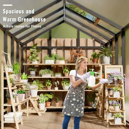 6X8FT Walk-in Greenhouse Kit with Aluminum Frame Polycarbonate Panels Adjustable Roof Vent Sliding Door Secure Lock