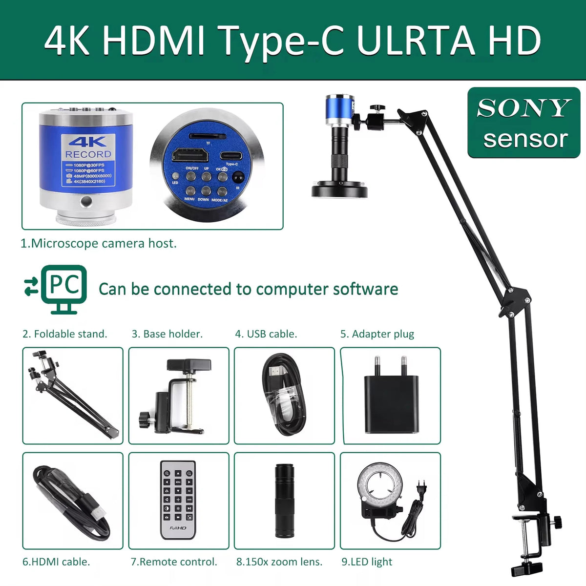 YIZHAN 48MP 4K Electronics Soldering Microscope with 1-150X Lens & HDMI/USB Camera