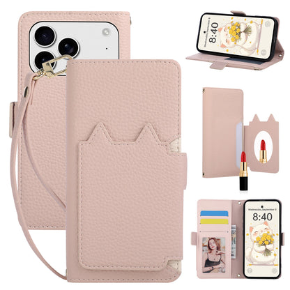Cat Shape Litchi Leather Flip Wallet Phone Case with Mirror for iPhone