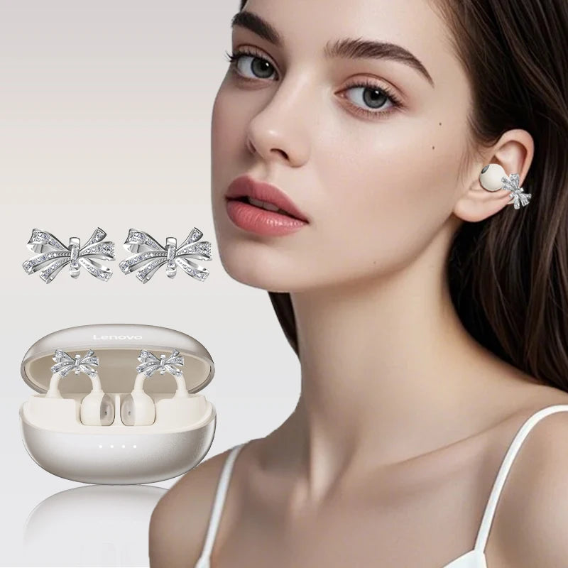Lenovo LK6 Wireless Bluetooth 5.4 Clip-On Earphones with HD Audio & Noise Reduction