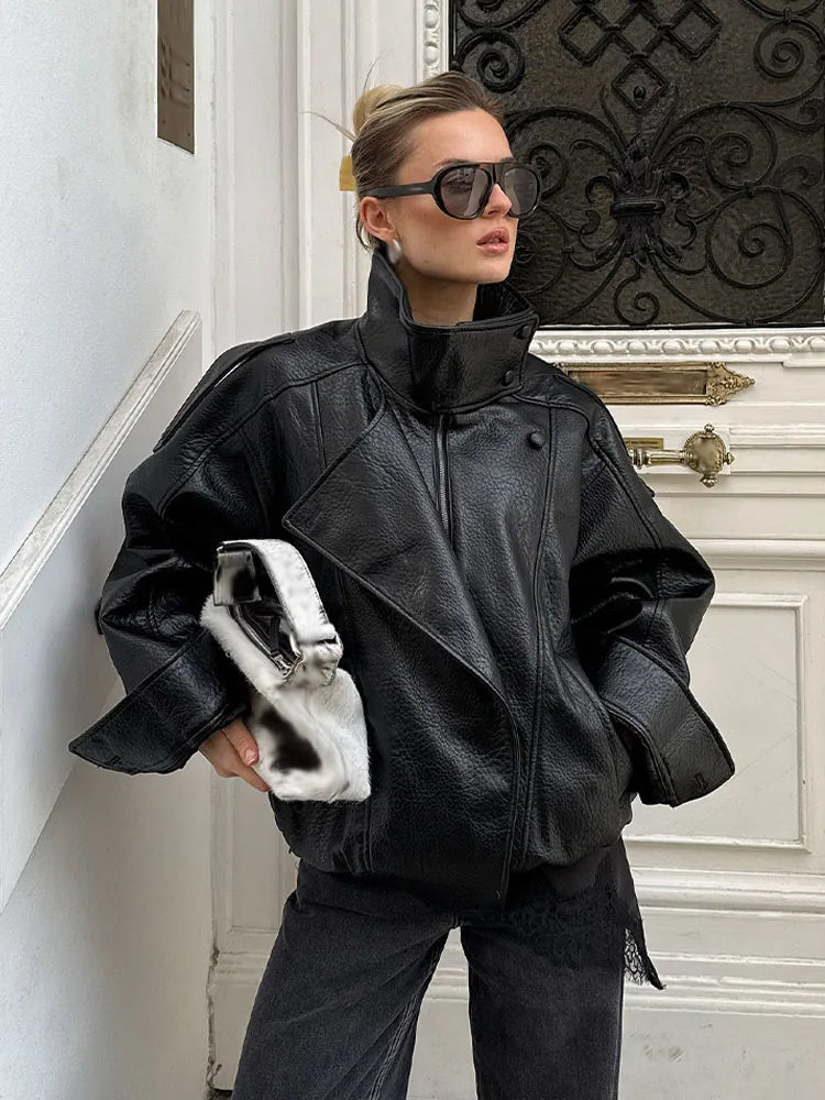 Women's Elegant High Street Asymmetric Button Zip-Up Jacket