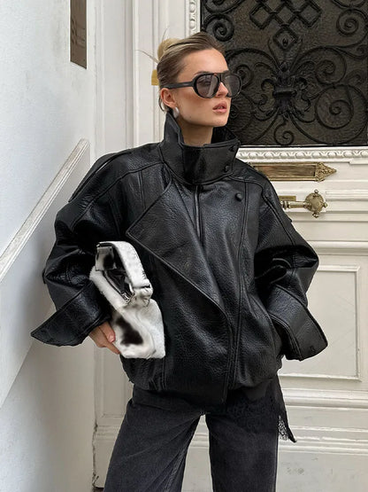 Women's Elegant High Street Asymmetric Button Zip-Up Jacket