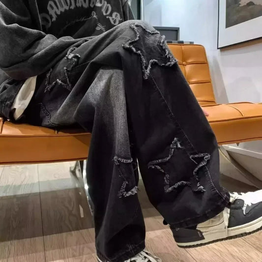 Star Embroidered Loose Fit Jeans