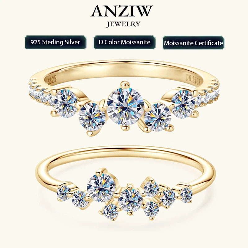 Anziw Real S925 Ring Cluster Moissanite Sterling Silver Ring