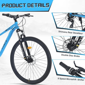 8 Speeds MTB Steel Frame Front Suspension Fork Disc Brake Bicycle