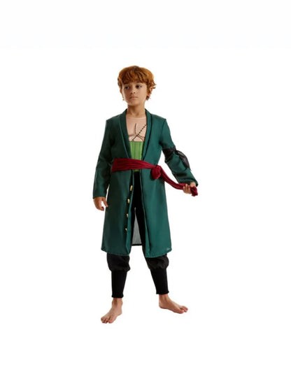 Anime Roronoa Zoro Cosplay Costume Set - Boys' & Men's Green Outfit with Robe, Pants, Sash & Accessories