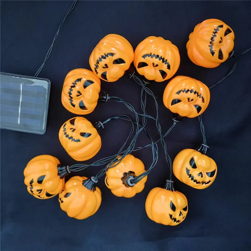 Solar Halloween Pumpkin String Lights - Spooky Outdoor LED Garland