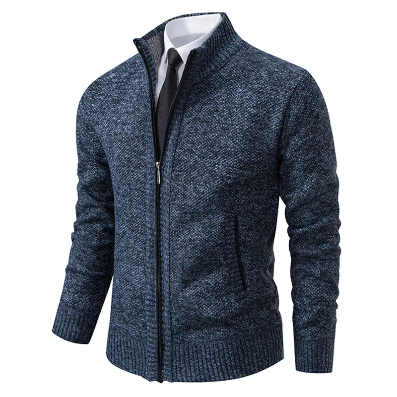 Men's Fleece Stand Collar Zip-Up Sweater Jacket