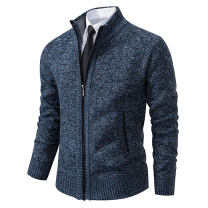 Men's Fleece Stand Collar Zip-Up Sweater Jacket